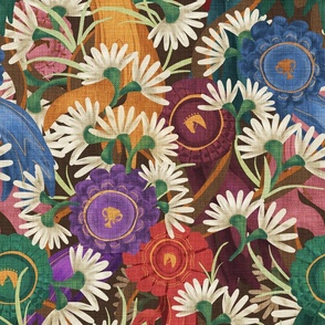 Show Ribbons and Daisies, Brown Background