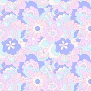 Baby Boho Retro flowers blue pink lilac Regular Scale  by Jac Slade