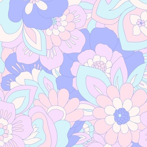 Baby Boho Retro flowers blue pink lilac XL Scale by Jac Slade