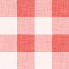 24 Coral- Gingham- Large- 2 Inches- Buffalo Plaid- Vichy Check- Checked- Linen Texture- Petal Solids Coordinate- Wallpaper- Watermelon- Flamingo- Pink- Valentines Day