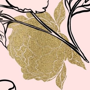 Inked Peonies and Bows Blush and Gold Large