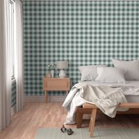 36 Pine- Green Gingham- Large- 2 Inches- Buffalo Plaid- Vichy Check- Checked- Linen Texture- Petal Solids Coordinate- Cottagecore Wallpaper- Teal Green- Gray- Pine- Muted Green- Forest- Neutral