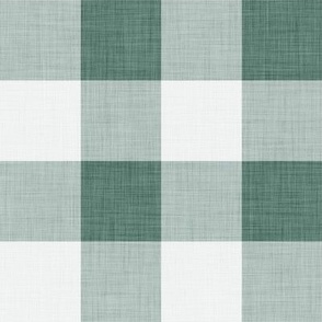 36 Pine- Green Gingham- Large- 2 Inches- Buffalo Plaid- Vichy Check- Checked- Linen Texture- Petal Solids Coordinate- Cottagecore Wallpaper- Teal Green- Gray- Pine- Muted Green- Forest- Neutral