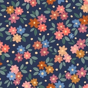 AFP22-02-ai smalDaisy field with leaves and polka dots bright colours on navy-02