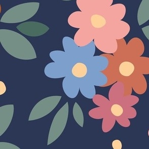 AFP22-02-ai Daisy field with leaves and polka dots, blush, pink, peach, mauve, blue,sage green - for childrens apparel, kids wallpaper, nursery decor