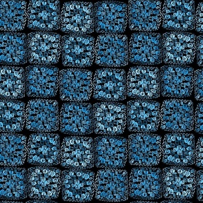 Blue Black  Watercolour Granny Square Crochet