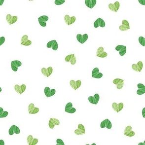 Green watercolor hearts on white