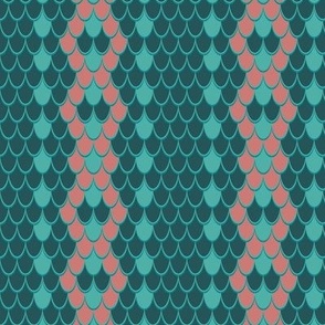 Joyful scalloped snakeskin on teal and coral