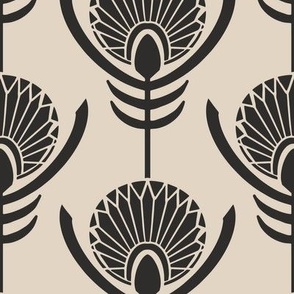 Large tribal sun king protea floral - warm beige charcoal monochrome