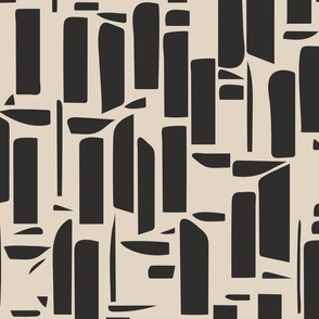 Abstract Monochrome Window Blocks and Shapes - Warm Beige Charcoal
