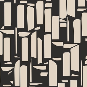 Abstract Monochrome Window Blocks and Shapes - Charcoal warm beige