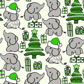 Cute Christmas Elephants - green 