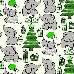 Cute Christmas Elephants - green, large 