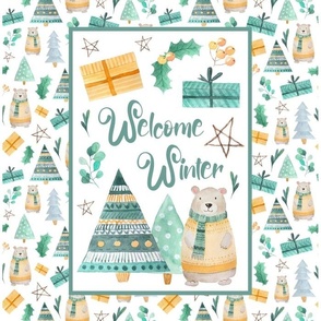14x18 Panel Welcome Winter Holiday Bears and Christmas Gifts for DIY Garden Flags Hand Towel or Small Wall Hangingt Square
