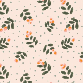 Floating cherries-pink, sage green and cream // medium scale