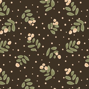 Floating cherries-brown, green and pastel peach // medium scale