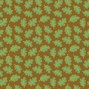 Oak Leaves in Green on Brown - Extra Small