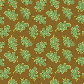 Oak Leaves in Green on Brown - Small