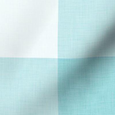 45 Pool- Gingham- Extra Large- 4 Inches- Buffalo Plaid- Check- Checked- Linen Texture- Petal Solids Coordinate- Cottagecore Wallpaper- Turquoise Blue- Aqua- Pastel Blue- Summer- Sea- Beach