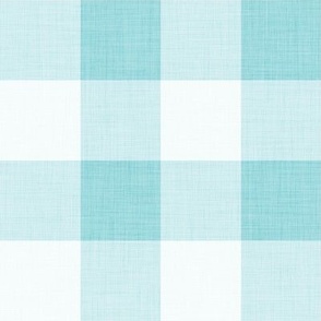 45 Pool- Gingham- Large- 2 Inches- Buffalo Plaid- Check- Checked- Linen Texture- Petal Solids Coordinate- Cottagecore Wallpaper- Turquoise Blue- Aqua- Pastel Blue- Summer- Sea- Beach