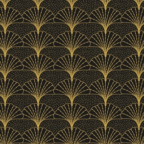 Golden Brown and Black Art Deco Spotted Ginkgo Leaf  Design