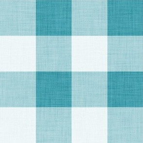 46 Lagoon- Gingham- Large- 2 Inches- Buffalo Plaid- Vichy Check- Checked- Linen Texture- Petal Solids Coordinate- Cottagecore Wallpaper- Turquoise Blue- Aqua- Pastel Blue