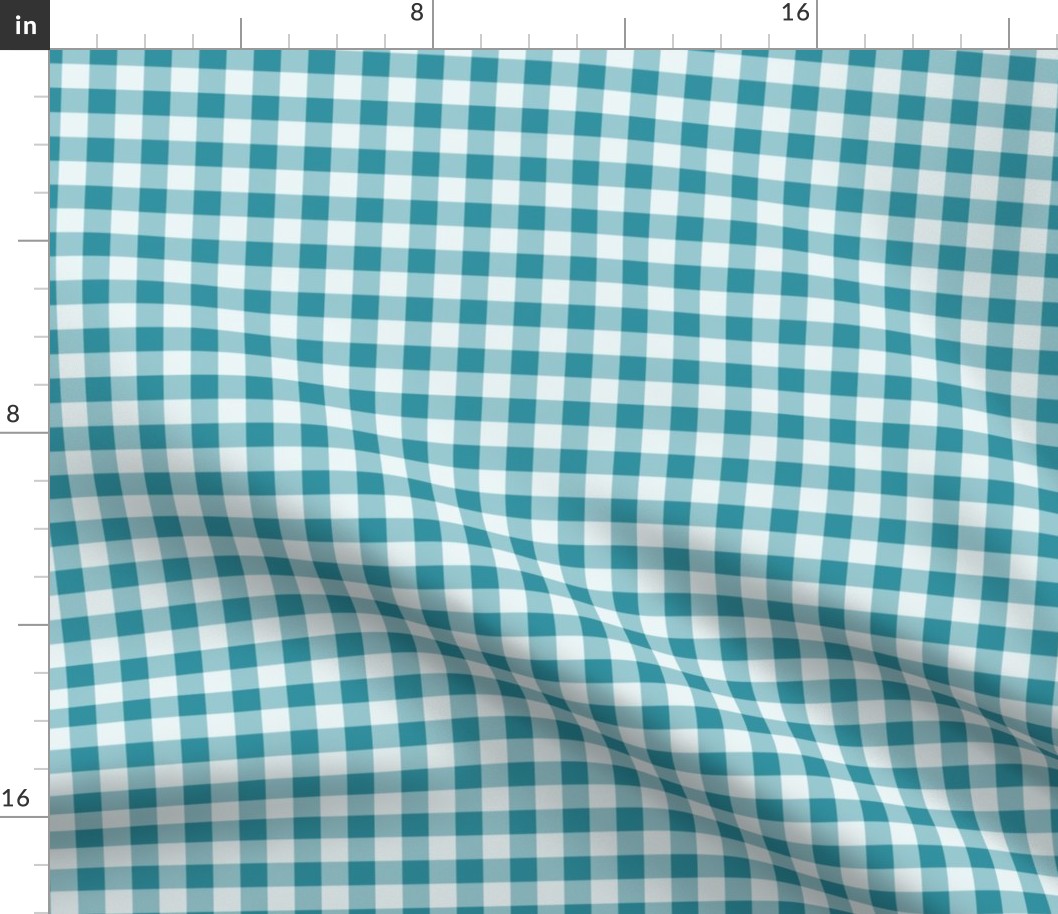 46 Lagoon- Gingham- Small- Half Inch- Plaid- Check- Checked- Petal Solids- Cottagecore Wallpaper- Turquoise Blue- Aqua- Pastel Blue