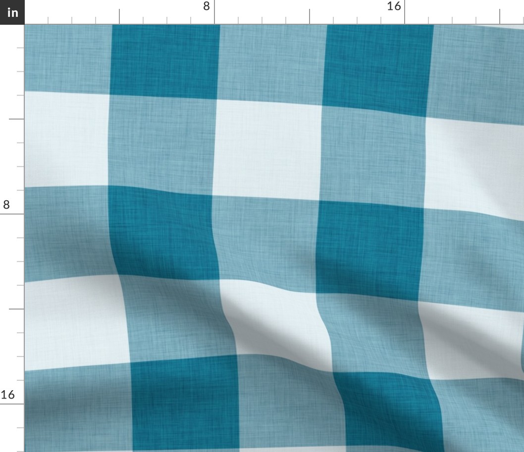 47 Peacock- Gingham- Extra Large- 4 Inches- Buffalo Plaid- Vichy Check- Checked- Linen Texture- Petal Solids Coordinate- Cottagecore Wallpaper- Turquoise Blue- Aqua