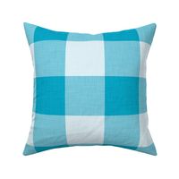 48 Caribbean- Gingham- Extra Large- 4 Inches- Buffalo Plaid- Check- Checked- Linen Texture- Petal Solids- Cottagecore Wallpaper- Turquoise Blue- Aqua- Bright Blue- Summer- Sea- Beach