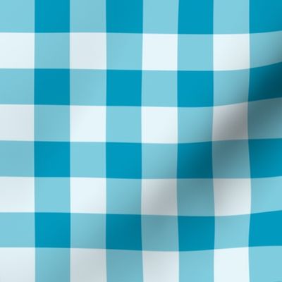 48 Caribbean- Gingham- Medium- 1 Inch- Buffalo Plaid- Vichy Check- Checked- Petal Solids Coordinate- Cottagecore Wallpaper- Turquoise Blue- Aqua- Bright Blue- Summer- Sea- Beach