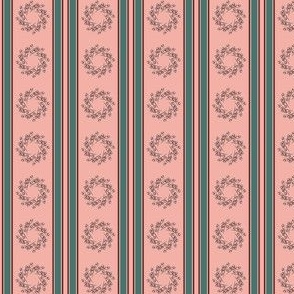Christmas - Teal Stripes and Charcoal Wreath on Rose Pink - 62a8a0, 4b4646, f3b0a7