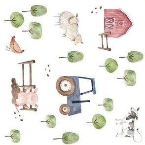 watercolor barnyard farm animals - navy rotated