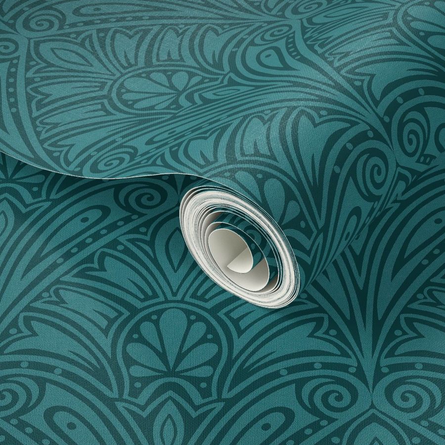 art deco bunch teal small scale Wallpaper | Spoonflower