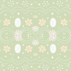 Soft Matcha Green and Peach Girls Princess Fabric - pastel