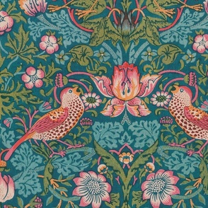 Strawberry Thief Redux ~ William Morris ~   Electric Teal ~ Slightly Smaller