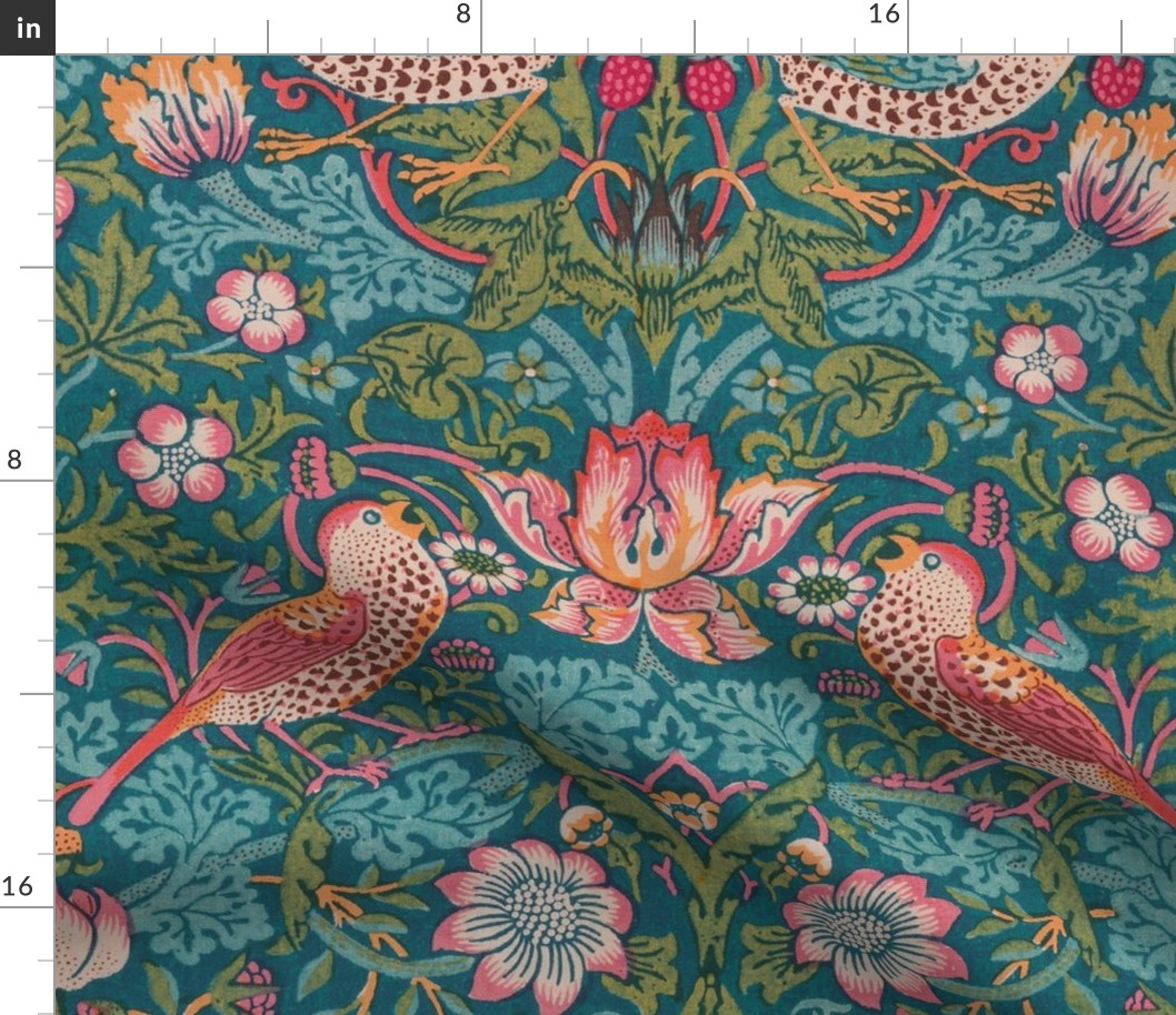 Strawberry Thief Redux ~ William Morris ~   Electric Teal ~ Slightly Smaller