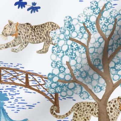 **Party Leopards in Pagoda Forest Orange Brown  blue teal copy