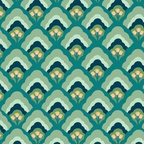 Floral Arch Pattern - Teal/Green/Cyan/