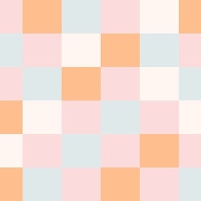 Soft pastel checkers in cream, pink, grey, teal, beige // Large