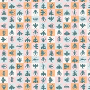 Retro Bugs in soft pastels, teal, grey, pink,  beige, orange // small