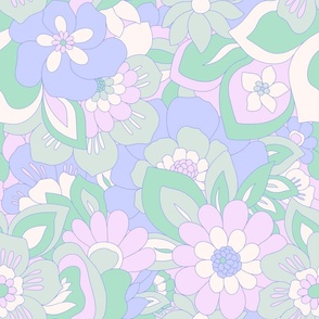 Baby Boho Retro flowers blue green lilac Large Scale by Jac Slade