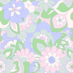 Baby Boho Retro flowers blue green pink Large Scale by Jac Slade