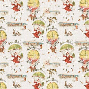 VINTAGE CHRISTMAS TOILE (SANTA IS LOSING IT) - RETRO AGED LOOK WITH TEXT,  MEDIUM SCALE
