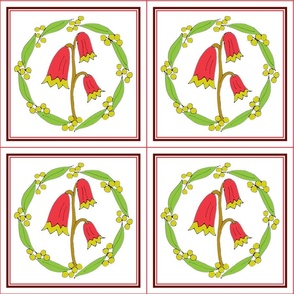 Christmas Bells and Golden Wattle Wreaths - Medium Scale Red Border Panels