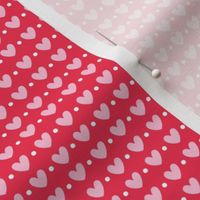hearts and dots pastel pink on red - valentines day collection