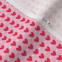 hearts and dots red on pastel pink - valentines day collection
