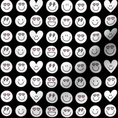 happy face smiley guys black and white inverted - valentines day collection
