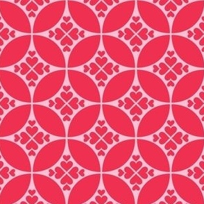 heart tiles red on pastel pink - valentines day collection