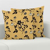 Mustard black and white floral