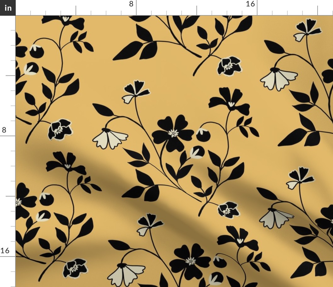 Mustard black and white floral